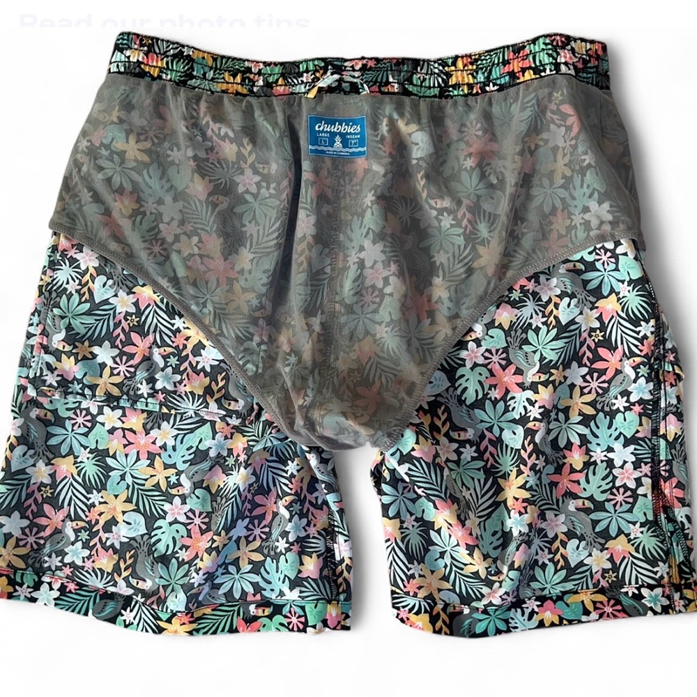 Chubbies The Bloomerangs 7” Swim Trunks Large Black Floral Lined Classic Fit - Picture 8 of 8